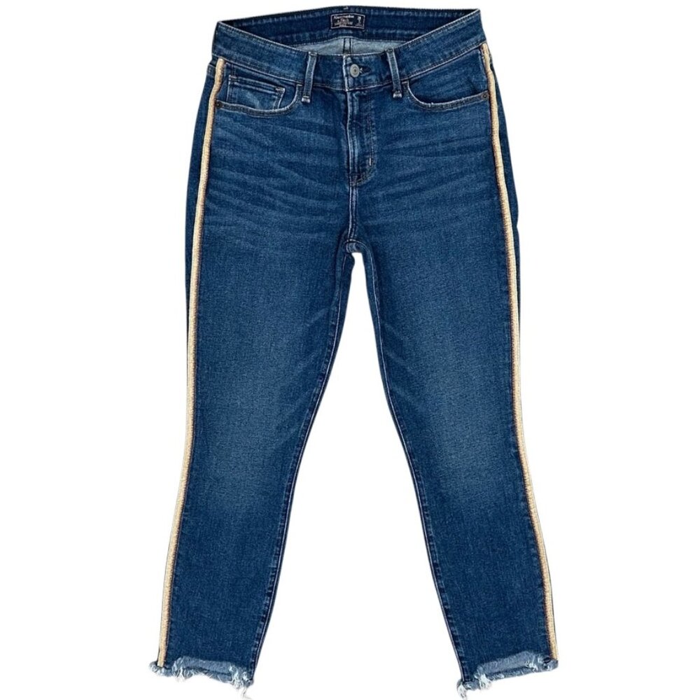 Abercrombie & Fitch Harper Low Rise Ankle Tuxedo Stripe Fray Hem Jeans Size 26S